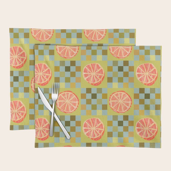 Checkered Citrus Fruit in Sage & Orange Placemat Gallery Image 1