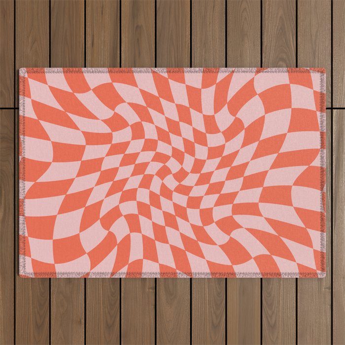 Retro Warped Checkerboard Outdoor Rug Gallery Image 1