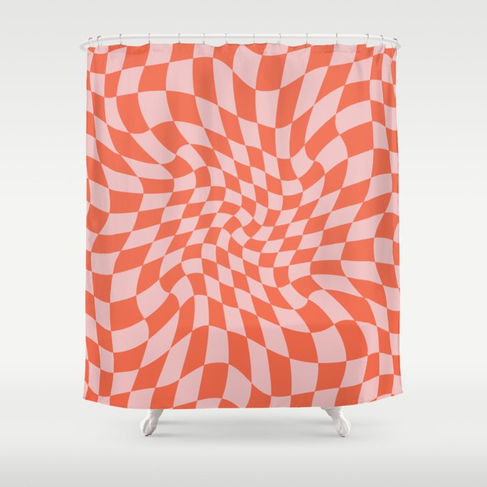 Retro Warped Checkerboard Shower Curtain Gallery Image 1