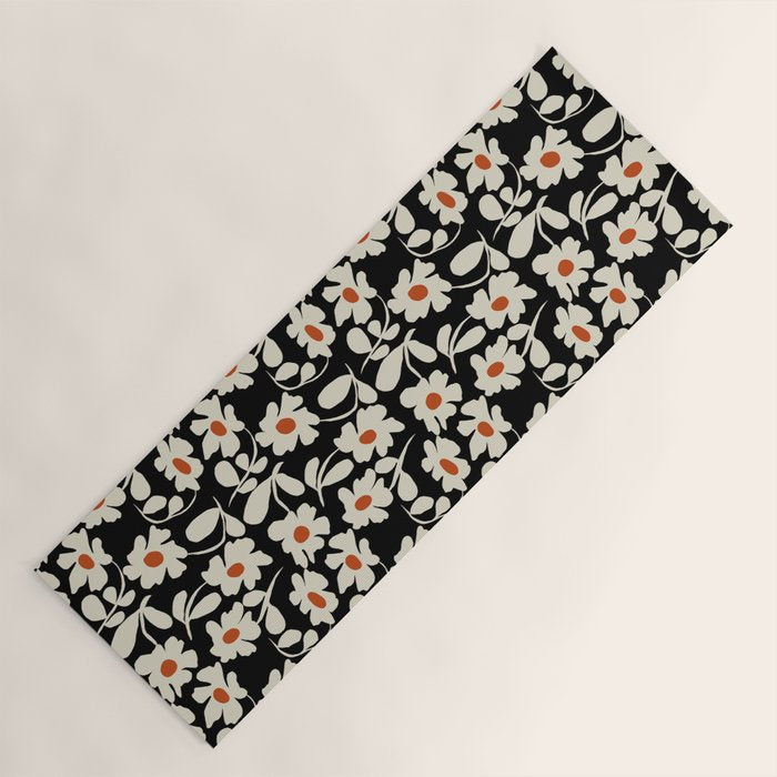Black and white floral Yoga Mat Gallery Image 1