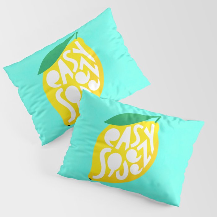 Big Fruit Lemon 'Easy Squeezy' Typographic pun  Pillow Sham Gallery Image 1