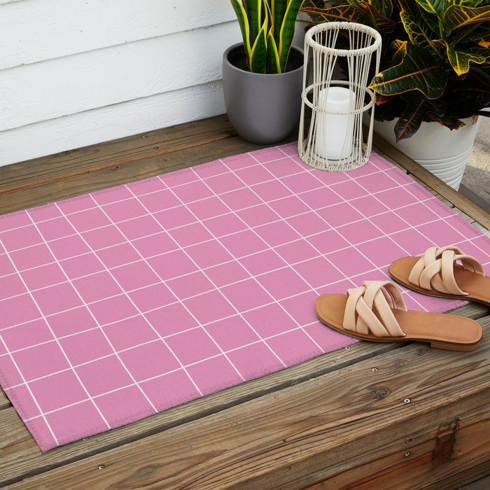 Hand Drawn Grid Hot Pink Outdoor Rug Gallery Image 2