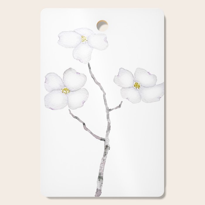 white dogwood flower watercolor Cutting Board Gallery Image 1