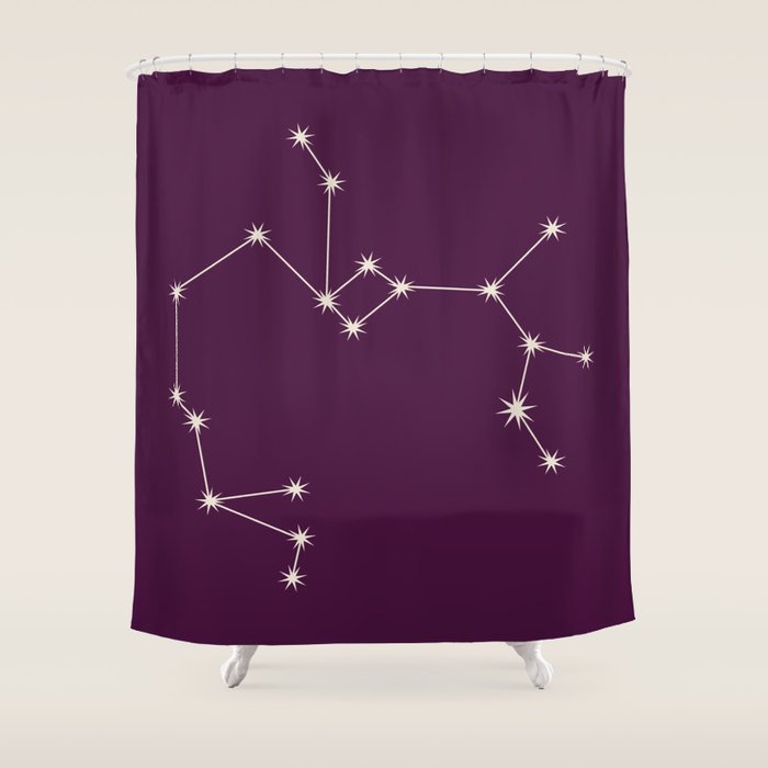 Sagittarius Zodiac Star Constellation Line Art Plum Purple Shower Curtain Gallery Image 1