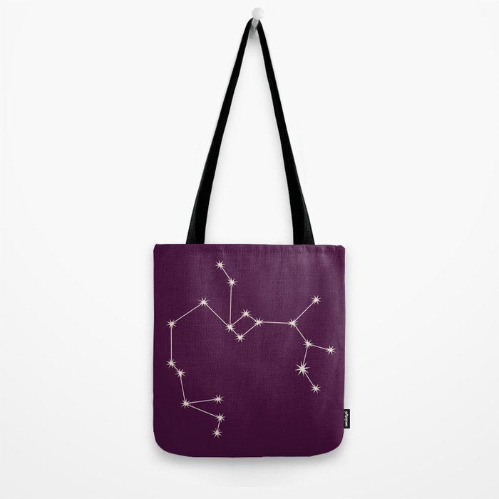 Sagittarius Zodiac Star Constellation Line Art Plum Purple Tote Bag Gallery Image 2