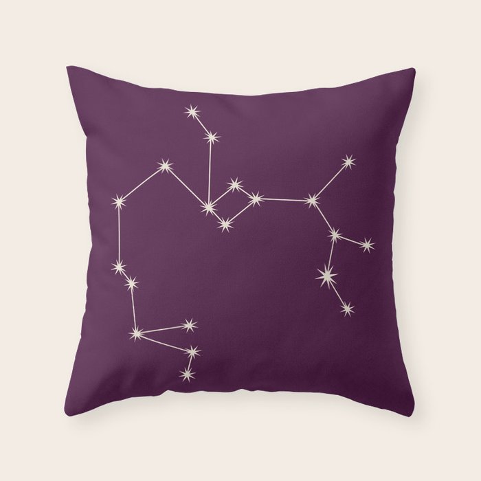 Sagittarius Zodiac Star Constellation Line Art Plum Purple Throw Pillow Gallery Image 6
