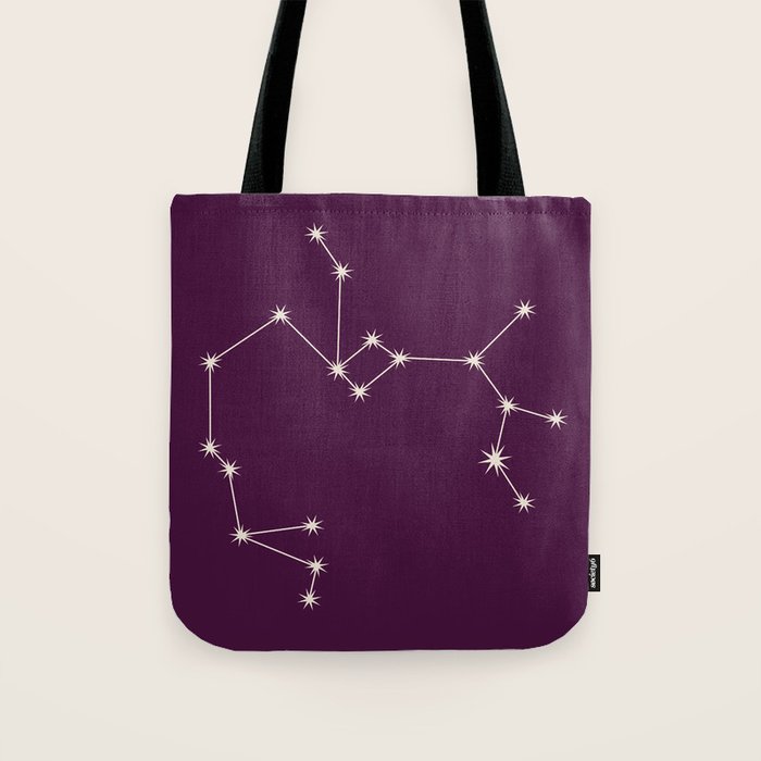 Sagittarius Zodiac Star Constellation Line Art Plum Purple Tote Bag Gallery Image 1