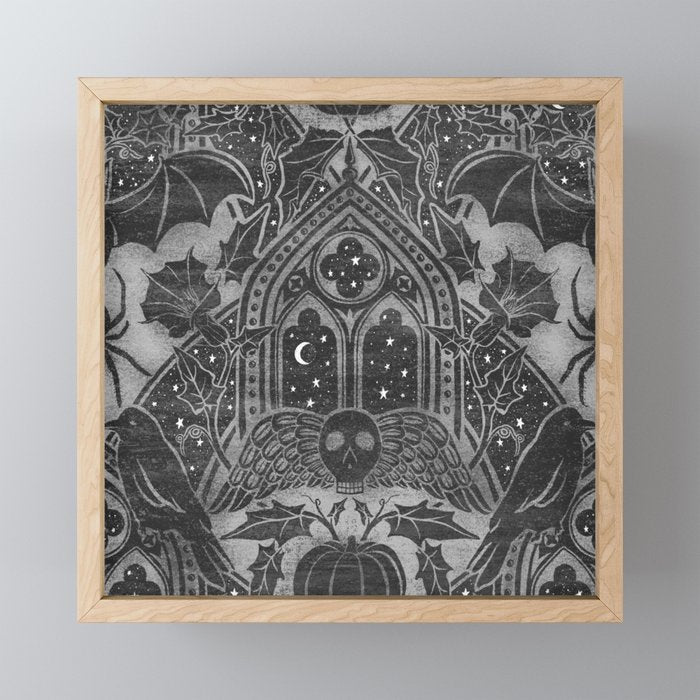 Gothic Halloween Damask - grayscale  Mini Art Print Gallery Image 1