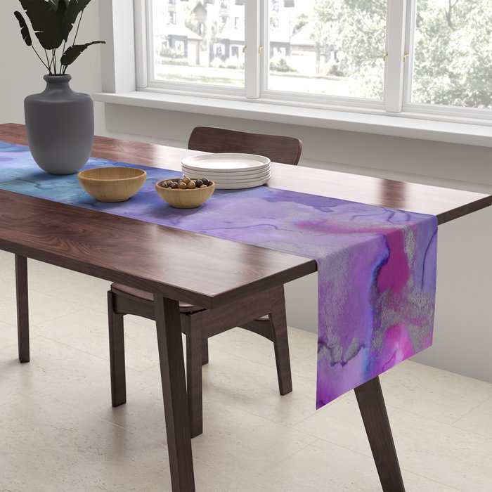 Abstract Colorful Purple Watercolor Table Runner Gallery Image 2