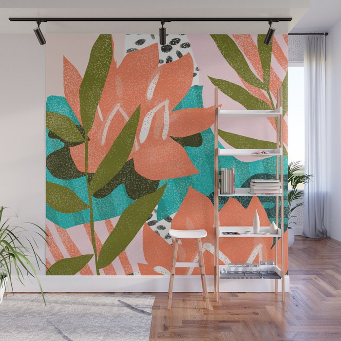 Forever in My Garden | Abstract Botanical Nature Plants Floral Painting | Quirky Modern Contemporary Wall Mural Gallery Image 1