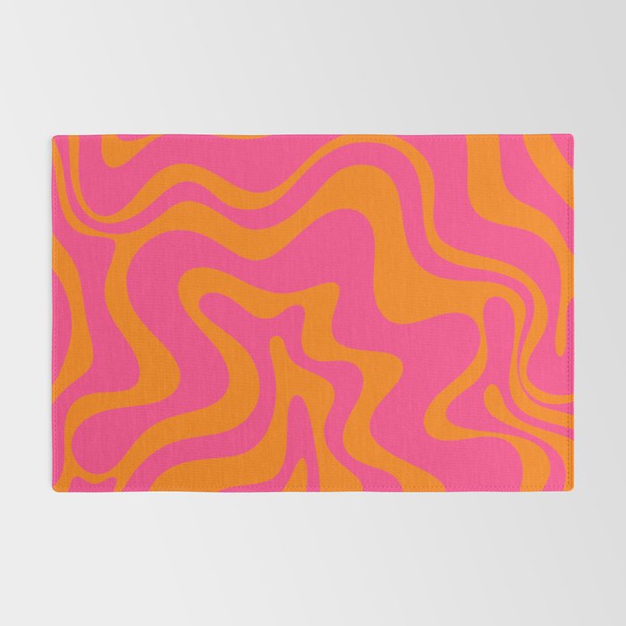 Retro Liquid Swirl Abstract Pattern Hot Pink & Orange Rug Gallery Image 2