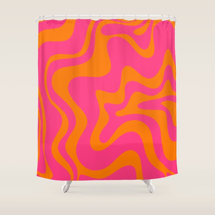 Retro Liquid Swirl Abstract Pattern Hot Pink & Orange Shower Curtain Gallery Image 1
