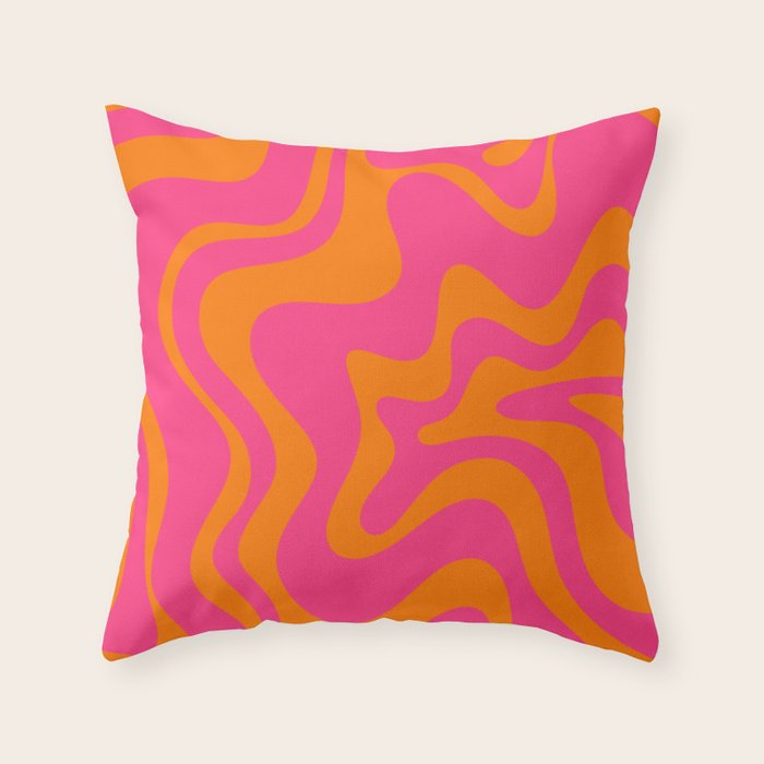 Retro Liquid Swirl Abstract Pattern Hot Pink & Orange Throw Pillow Gallery Image 1