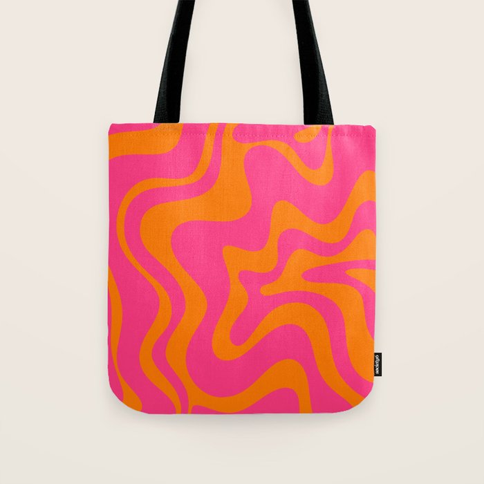 Retro Liquid Swirl Abstract Pattern Hot Pink & Orange Tote Bag Gallery Image 1