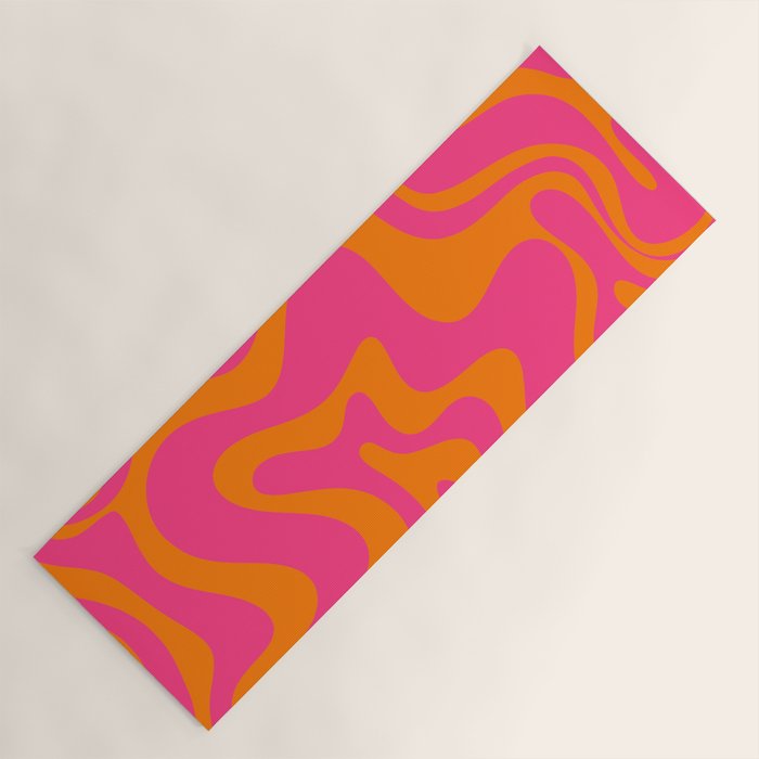 Retro Liquid Swirl Abstract Pattern Hot Pink & Orange Yoga Mat Gallery Image 1