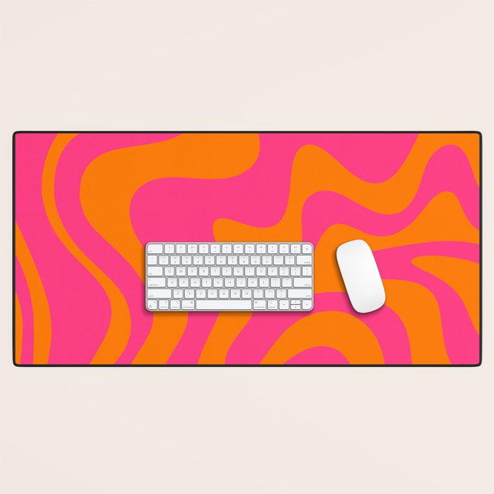 Retro Liquid Swirl Abstract Pattern Hot Pink & Orange Desk Mat Gallery Image 1