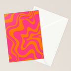 Retro Liquid Swirl Abstract Pattern Hot Pink & Orange Stationery Card Gallery Image 2