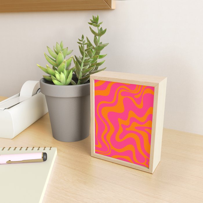 Retro Liquid Swirl Abstract Pattern Hot Pink & Orange Mini Art Print Gallery Image 2