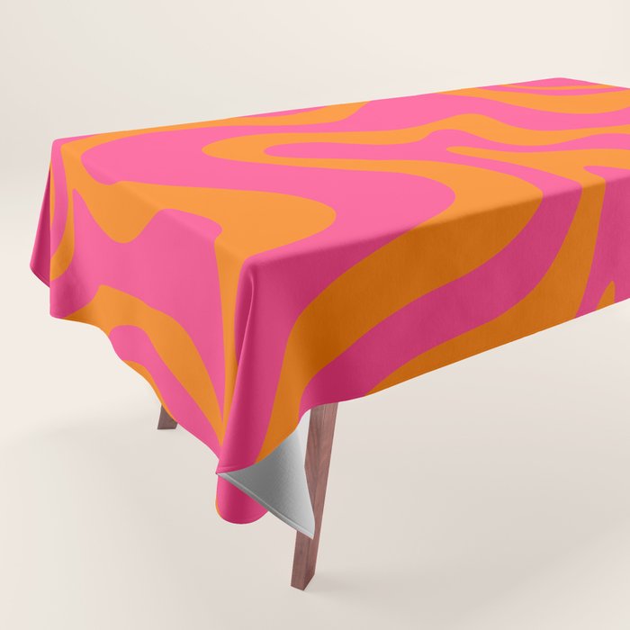 Retro Liquid Swirl Abstract Pattern Hot Pink & Orange Tablecloth Gallery Image 1