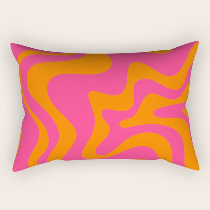 Retro Liquid Swirl Abstract Pattern Hot Pink & Orange Rectangular Pillow Gallery Image 2