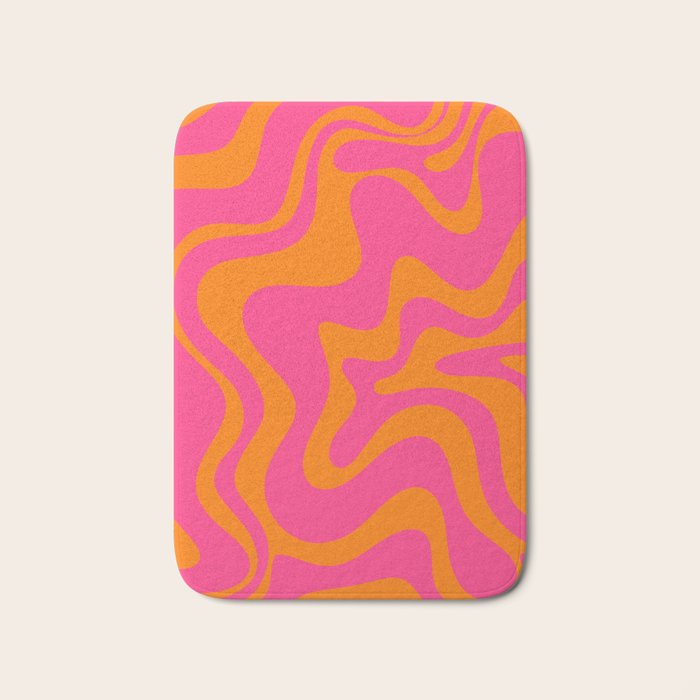 Retro Liquid Swirl Abstract Pattern Hot Pink & Orange Bath Mat Gallery Image 1