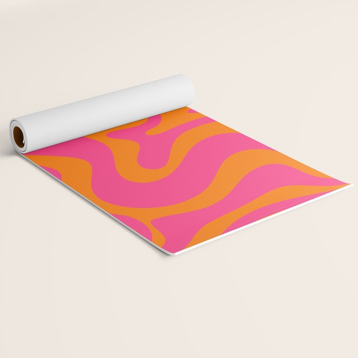 Retro Liquid Swirl Abstract Pattern Hot Pink & Orange Yoga Mat Gallery Image 2