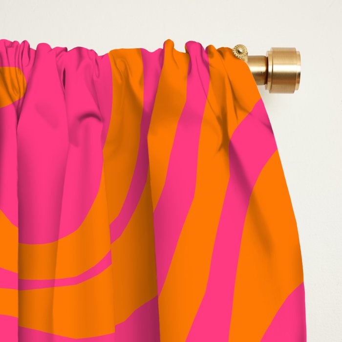 Retro Liquid Swirl Abstract Pattern Hot Pink & Orange Window Curtain Gallery Image 2