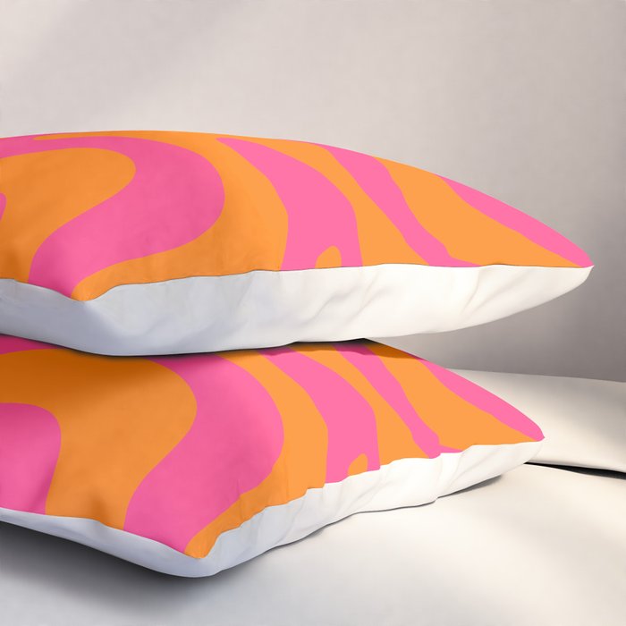 Retro Liquid Swirl Abstract Pattern Hot Pink & Orange Pillow Sham Gallery Image 3