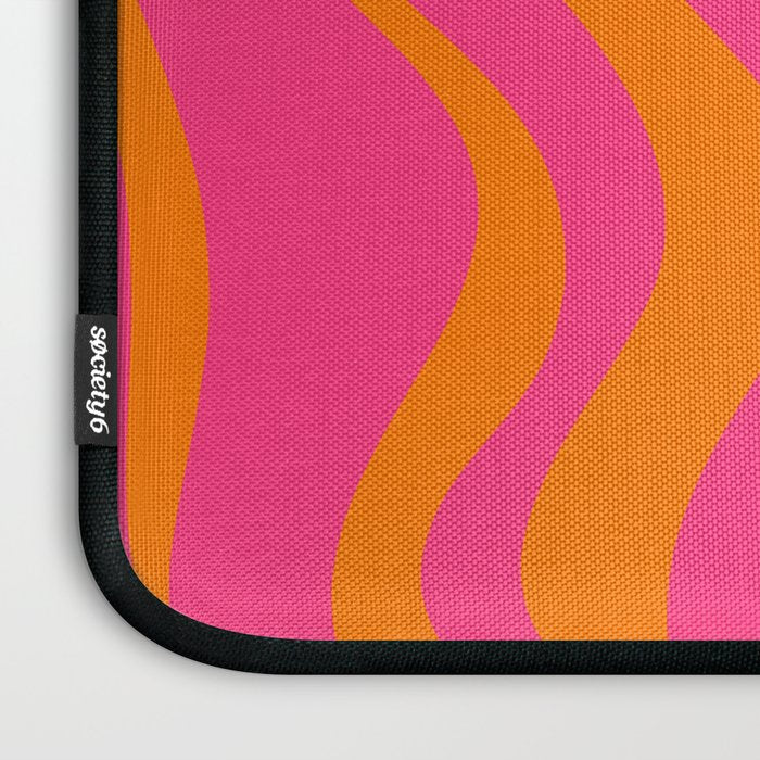 Retro Liquid Swirl Abstract Pattern Hot Pink & Orange Laptop Sleeve Gallery Image 3
