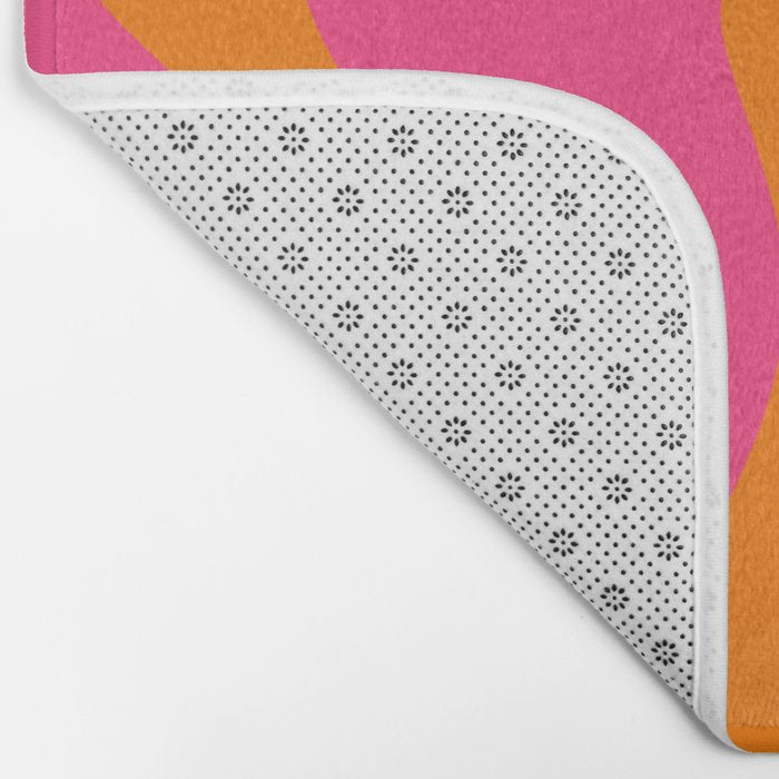 Retro Liquid Swirl Abstract Pattern Hot Pink & Orange Bath Mat Gallery Image 2