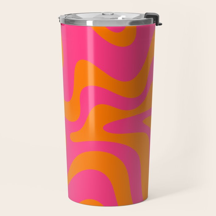 Retro Liquid Swirl Abstract Pattern Hot Pink & Orange Travel Mug Gallery Image 2