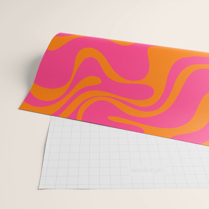 Retro Liquid Swirl Abstract Pattern Hot Pink & Orange Wrapping Paper Gallery Image 2