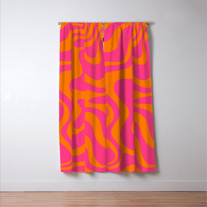 Retro Liquid Swirl Abstract Pattern Hot Pink & Orange Window Curtain Gallery Image 3