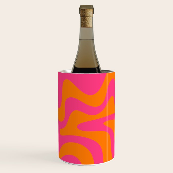 Retro Liquid Swirl Abstract Pattern Hot Pink & Orange Wine Chiller Gallery Image 3
