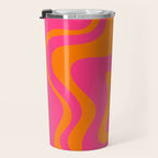 Retro Liquid Swirl Abstract Pattern Hot Pink & Orange Travel Mug Gallery Image 3