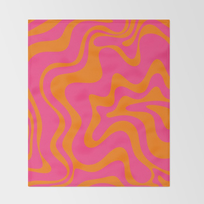 Retro Liquid Swirl Abstract Pattern Hot Pink & Orange Throw Blanket Gallery Image 2