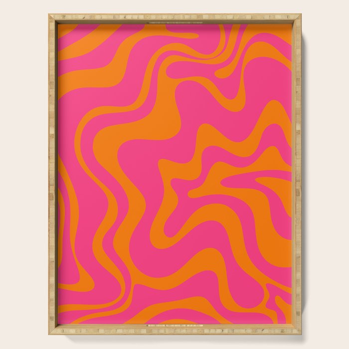 Retro Liquid Swirl Abstract Pattern Hot Pink & Orange Serving Tray Gallery Image 1