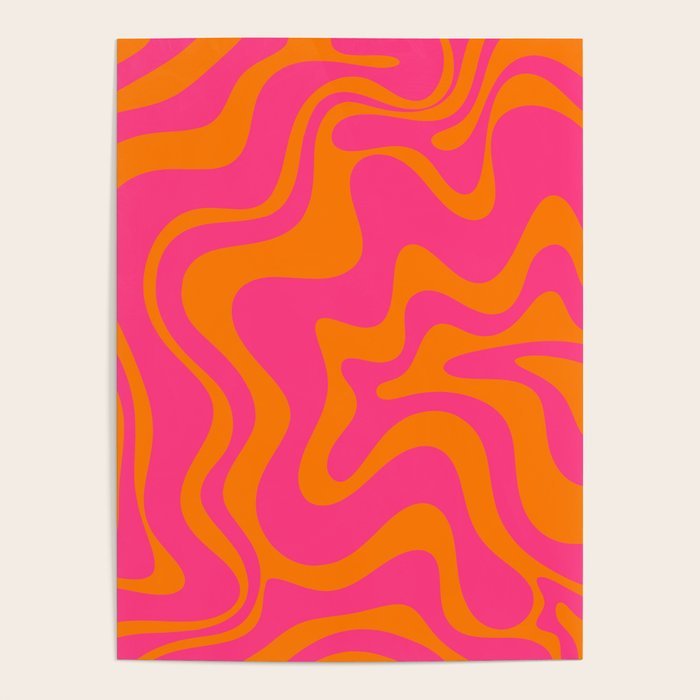 Retro Liquid Swirl Abstract Pattern Hot Pink & Orange Poster Gallery Image 1
