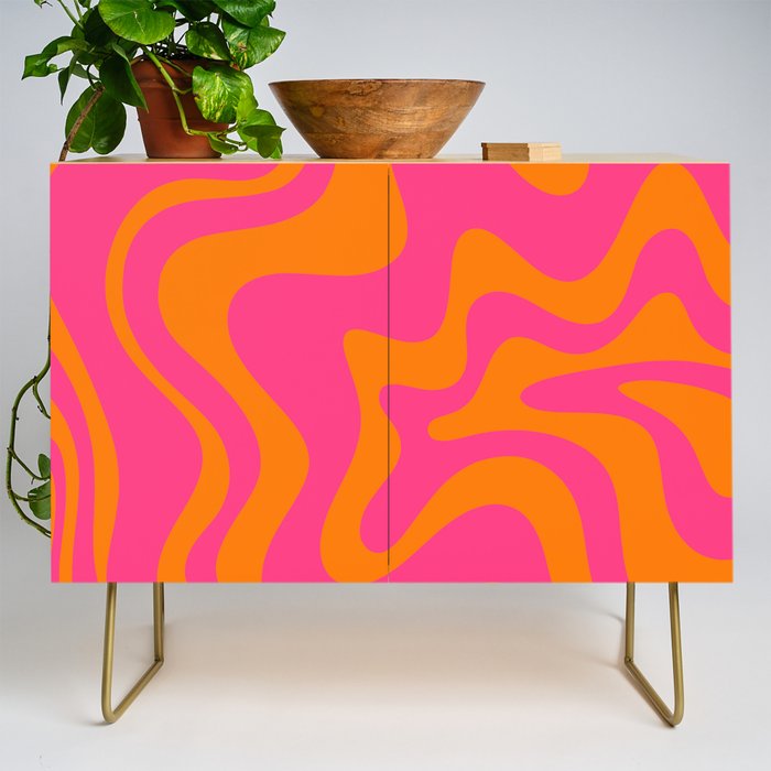 Retro Liquid Swirl Abstract Pattern Hot Pink & Orange Credenza Gallery Image 1