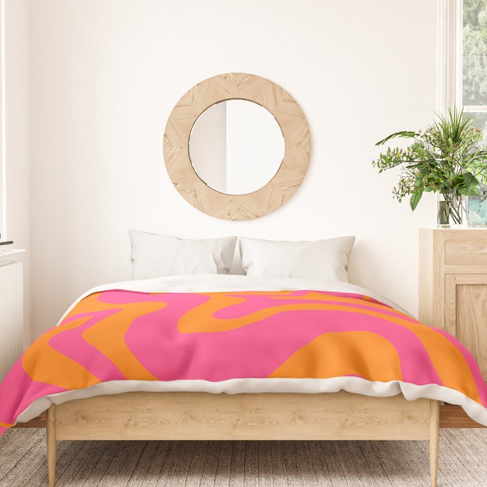 Retro Liquid Swirl Abstract Pattern Hot Pink & Orange Duvet Cover Gallery Image 3