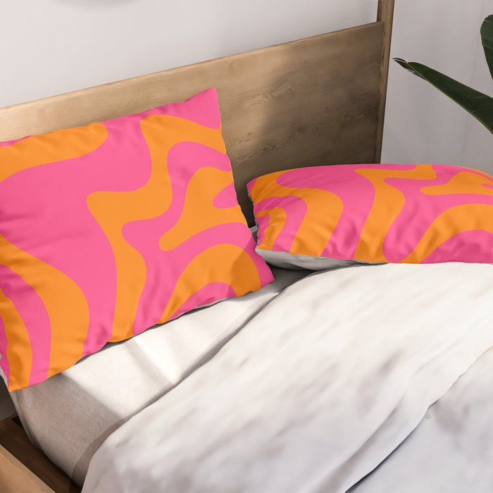 Retro Liquid Swirl Abstract Pattern Hot Pink & Orange Pillow Sham Gallery Image 2