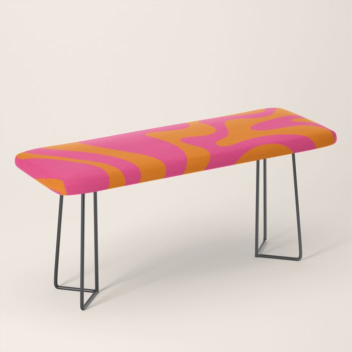 Retro Liquid Swirl Abstract Pattern Hot Pink & Orange Bench Gallery Image 1