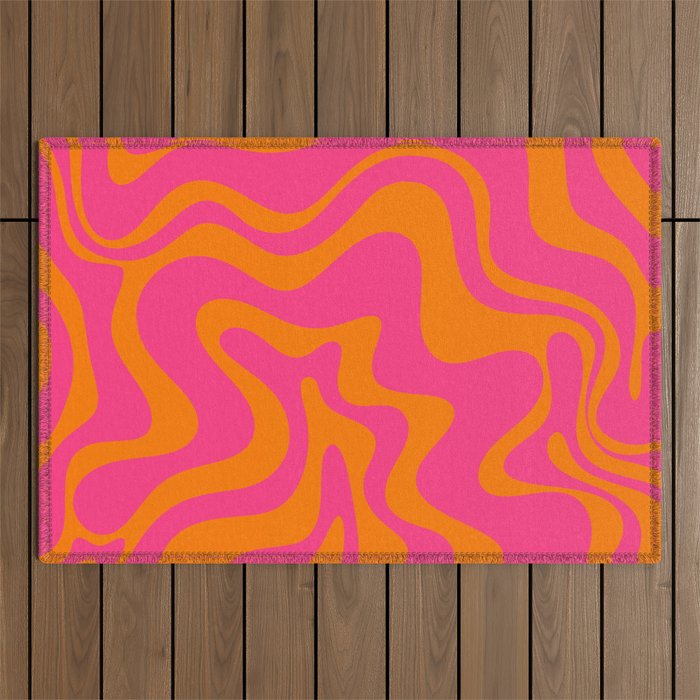 Retro Liquid Swirl Abstract Pattern Hot Pink & Orange Outdoor Rug Gallery Image 1