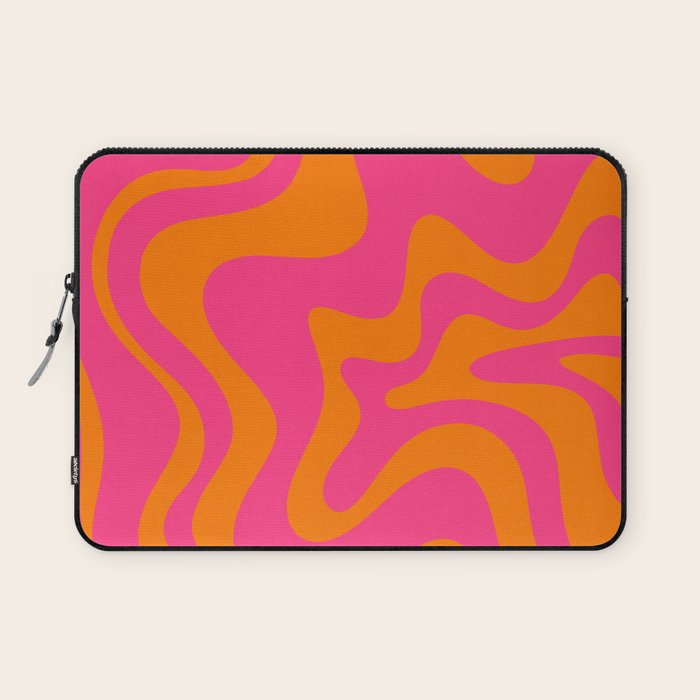 Retro Liquid Swirl Abstract Pattern Hot Pink & Orange Laptop Sleeve Gallery Image 1