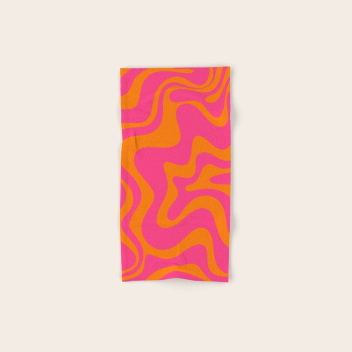 Retro Liquid Swirl Abstract Pattern Hot Pink & Orange Bath Towel Gallery Image 1