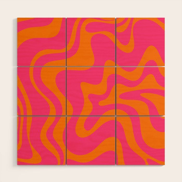 Retro Liquid Swirl Abstract Pattern Hot Pink & Orange Wood Wall Art Gallery Image 1