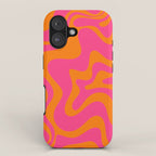 Retro Liquid Swirl Abstract Pattern Hot Pink & Orange iPhone Case Gallery Image 1