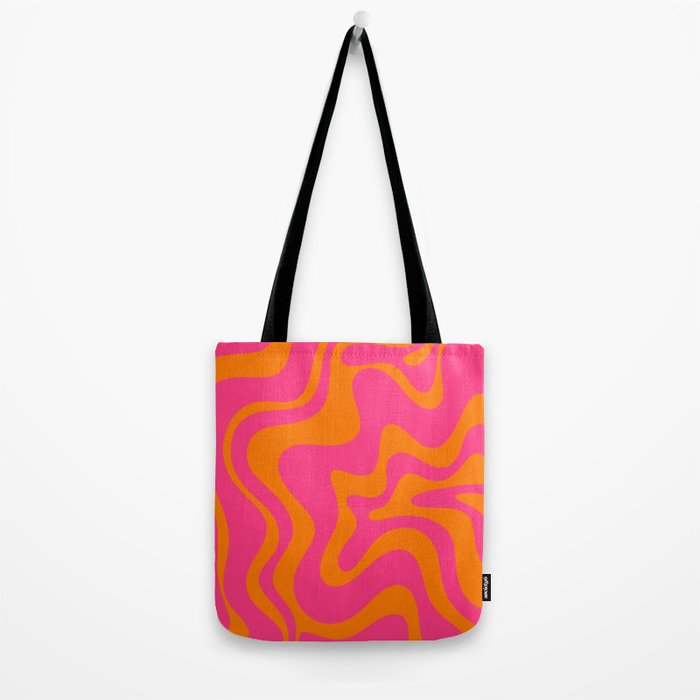 Retro Liquid Swirl Abstract Pattern Hot Pink & Orange Tote Bag Gallery Image 2
