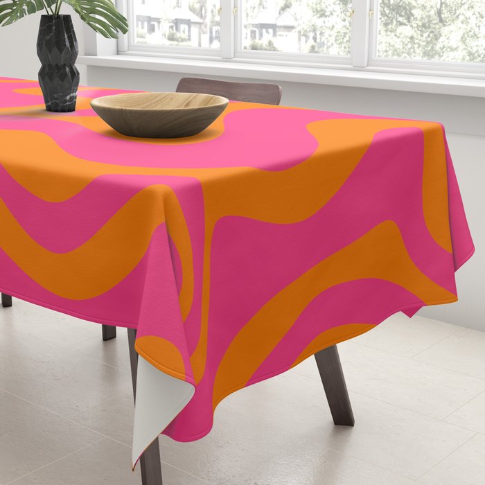 Retro Liquid Swirl Abstract Pattern Hot Pink & Orange Tablecloth Gallery Image 3