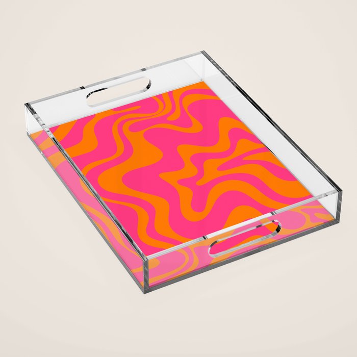 Retro Liquid Swirl Abstract Pattern Hot Pink & Orange Acrylic Tray Gallery Image 1